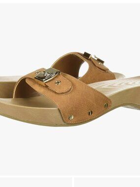 Dr. Scholl’s Faux Wood Slide Sandals Snake Print Tan Beige Size 8 NWT